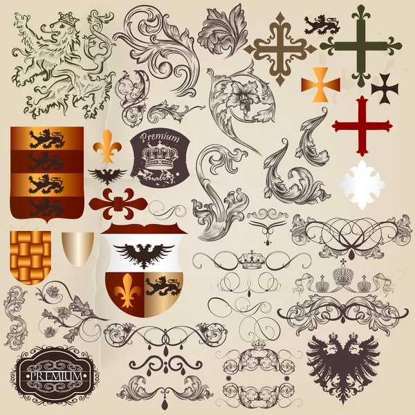 Sada vektorové heraldických prvků v retro stylu — Διανυσματικό Αρχείο
