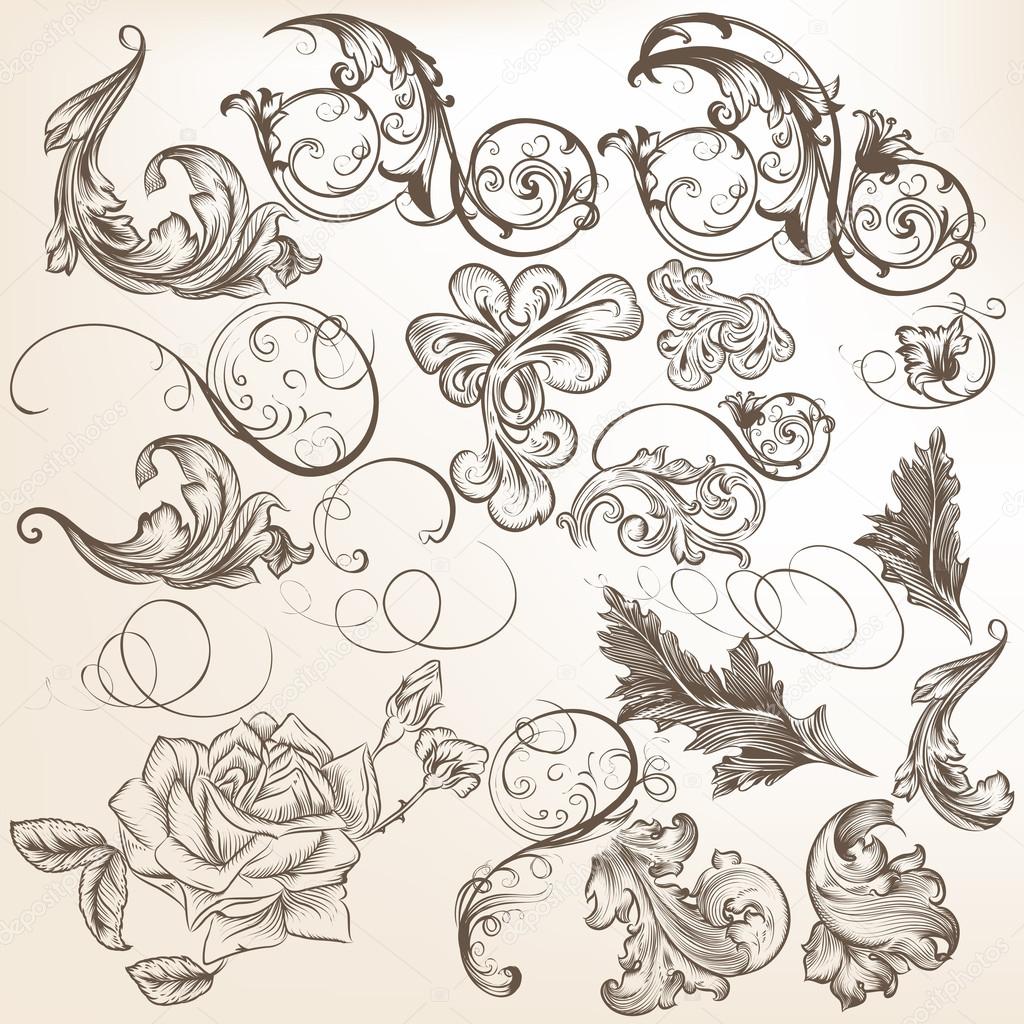 Collection of vector vintage decorative swirls for design