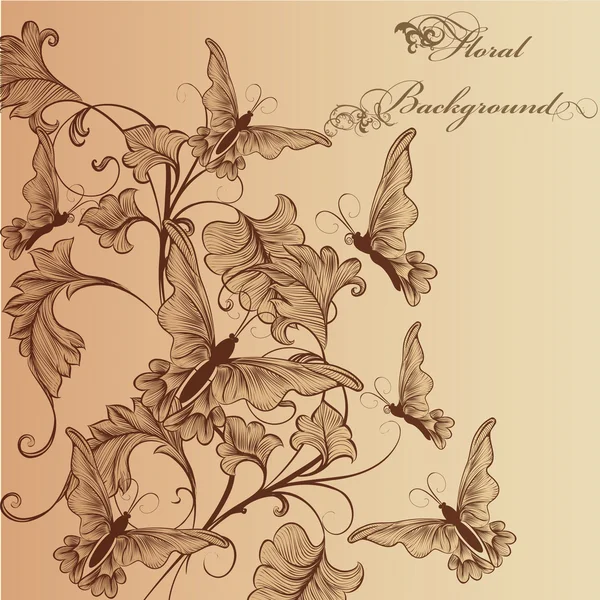 Mooie bloemen achtergrond met ornament en vlinders — Stockvector