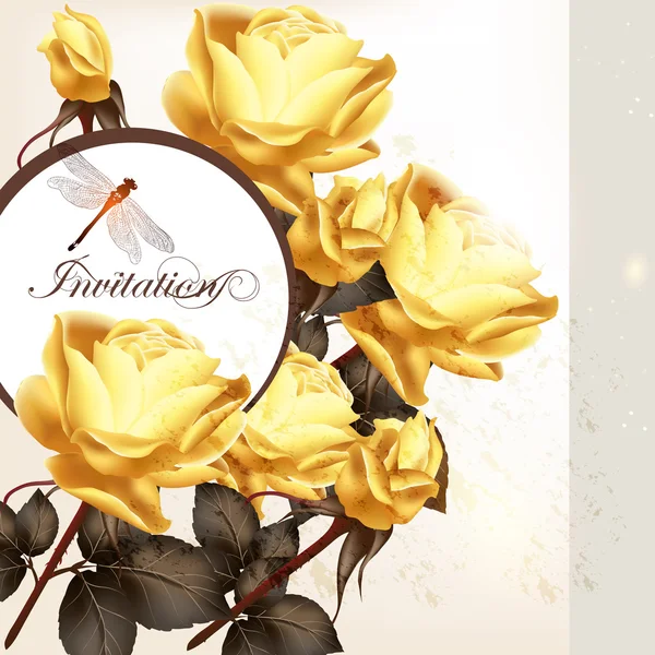 バラの美しい招待状カード — ストックベクタ