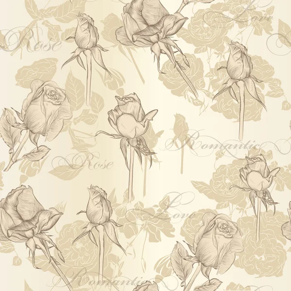 Papel de parede vetor sem costura com rosas em estilo vintage — Vetor de Stock