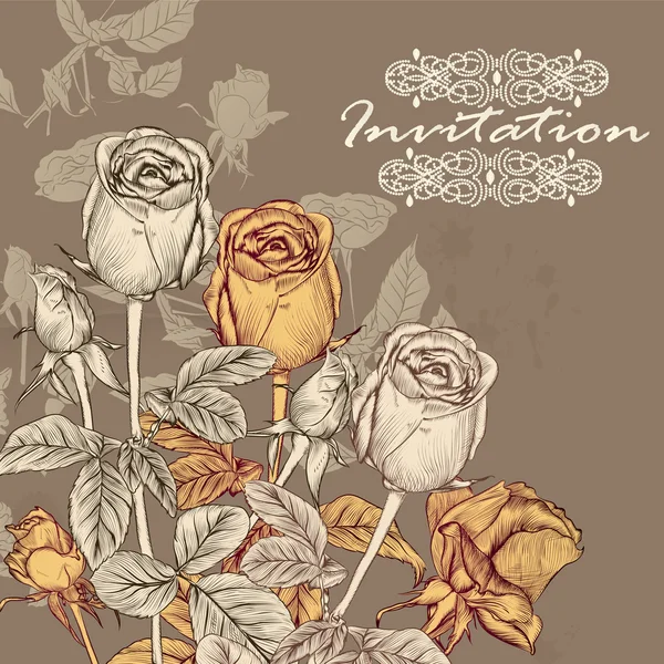 Vector invitation card with roses in vintage style for design — Stock Vector