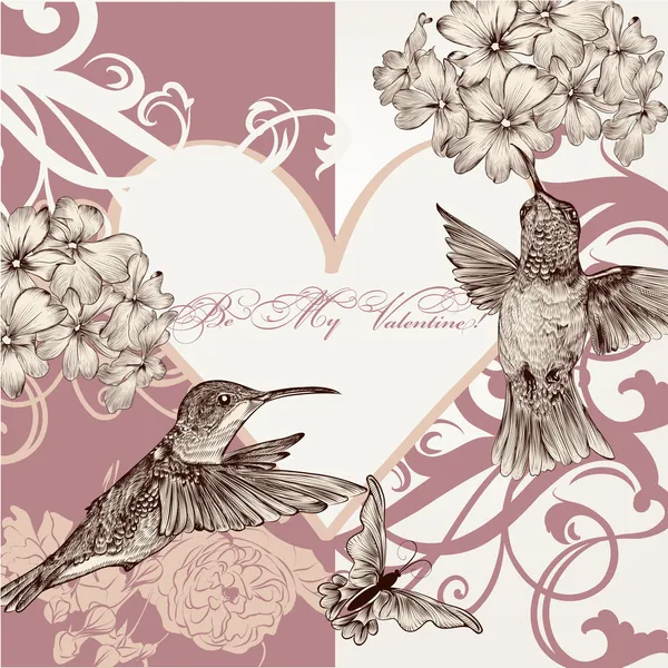 Hochzeitseinladungskarte mit Kolibris — Stockvektor