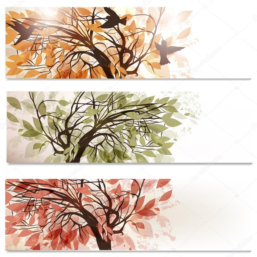 Brochure vector set in floral style with abstract trees