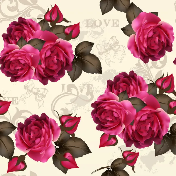 Hermoso vector patrón floral sin costuras con rosas — Archivo Imágenes Vectoriales