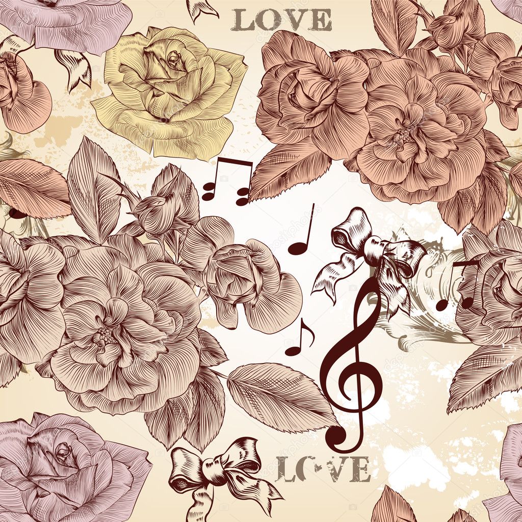 Vector seamless wallpaper pattern with roses in vintage style