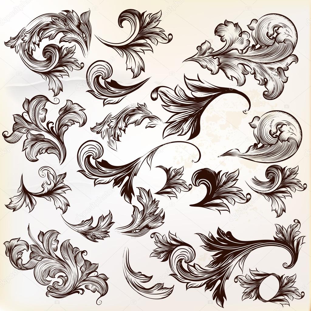 Collection of vector vintage decorative swirls for design