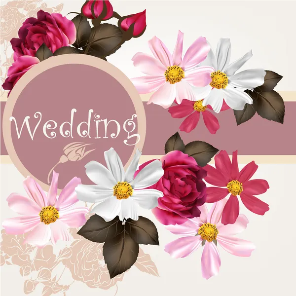 Carte d'invitation de mariage avec des fleurs — Image vectorielle