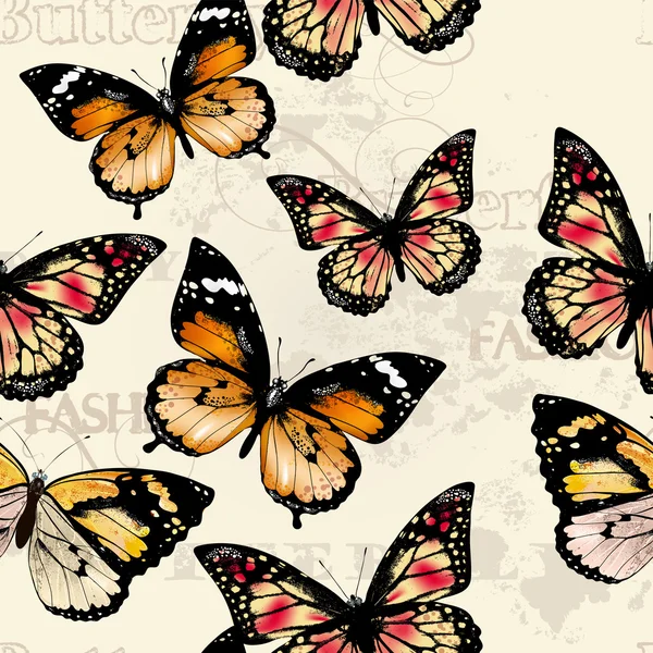 Seamless vector wallpaper pattern with butterflies — Stock Vector