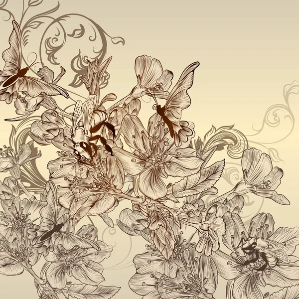 Prachtige vector achtergrond met de hand getekende bloemen — Stockvector