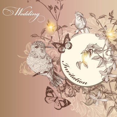 vintage tarzı düğün davetiye kartı