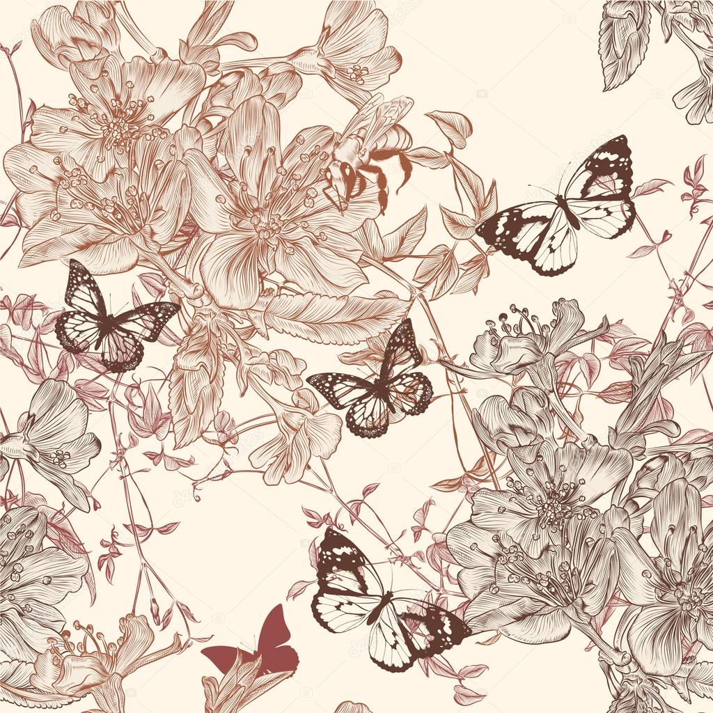 Elegant seamless wallpaper pattern with flowers