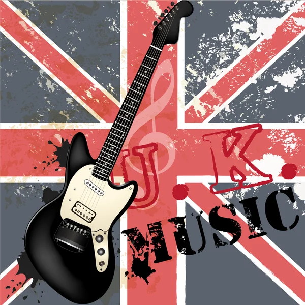 Fashion grunge music background with bass guitar and British fl — Stock Vector