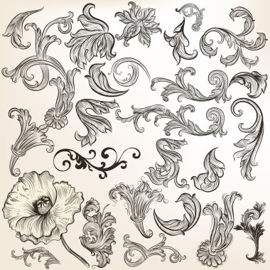 vektör vintage swirls tasarım kümesi