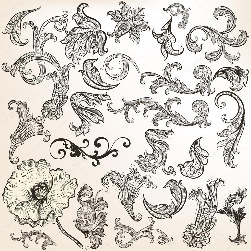 Set of vector vintage swirls for design