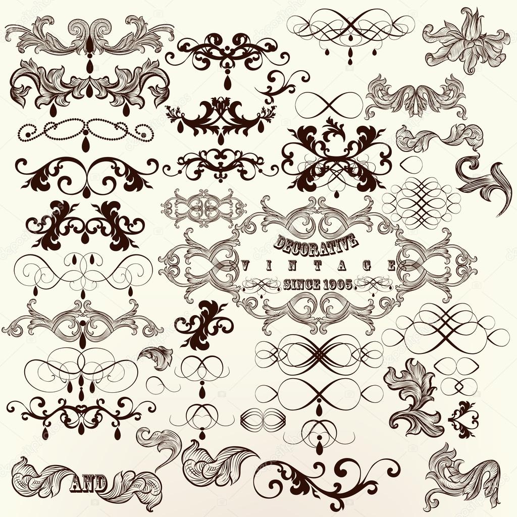 Calligraphic set of vintage vector decorative elements