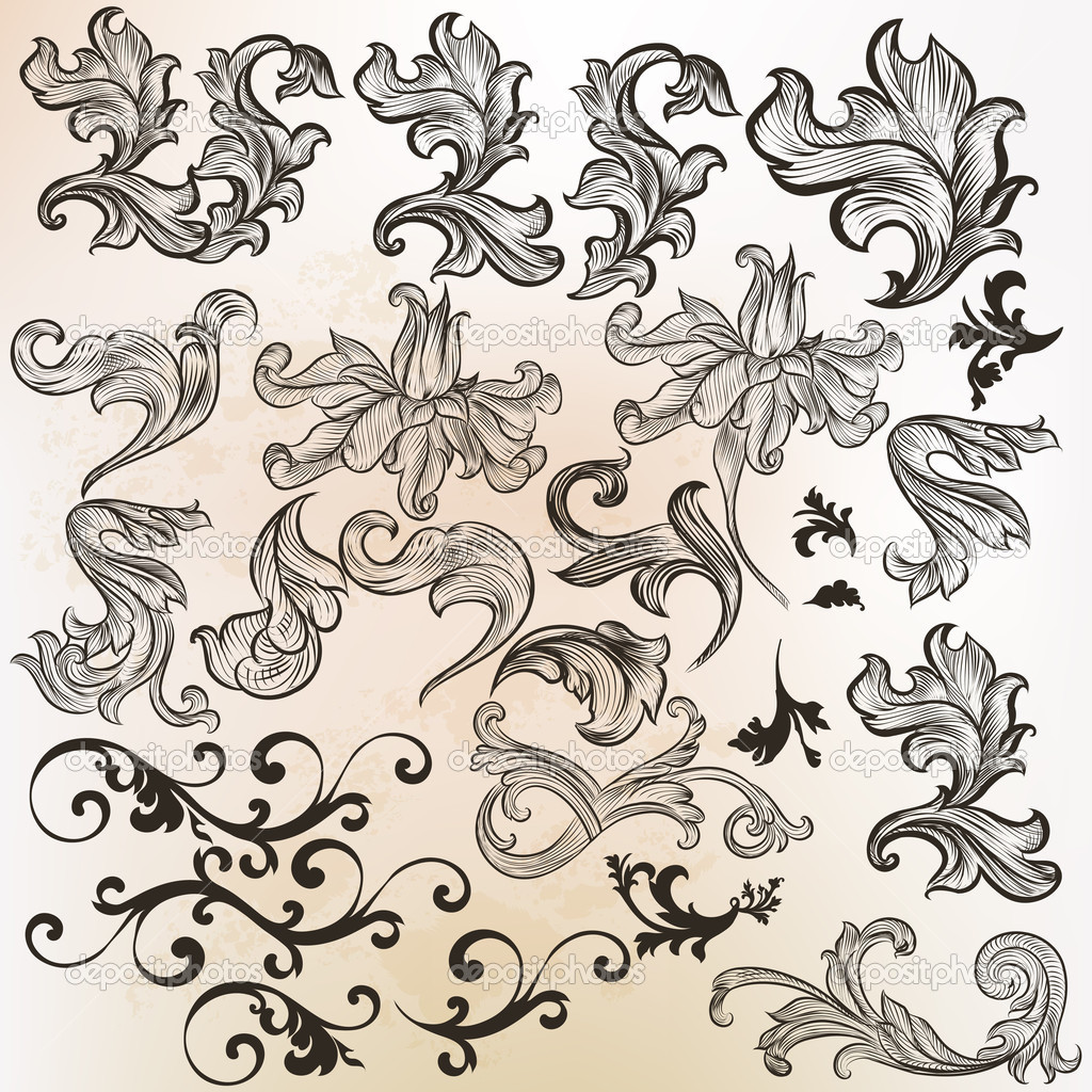 Collection of vector swirls in vintage style