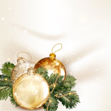 Christmas background with baubles and fir tree branches on a cle clipart