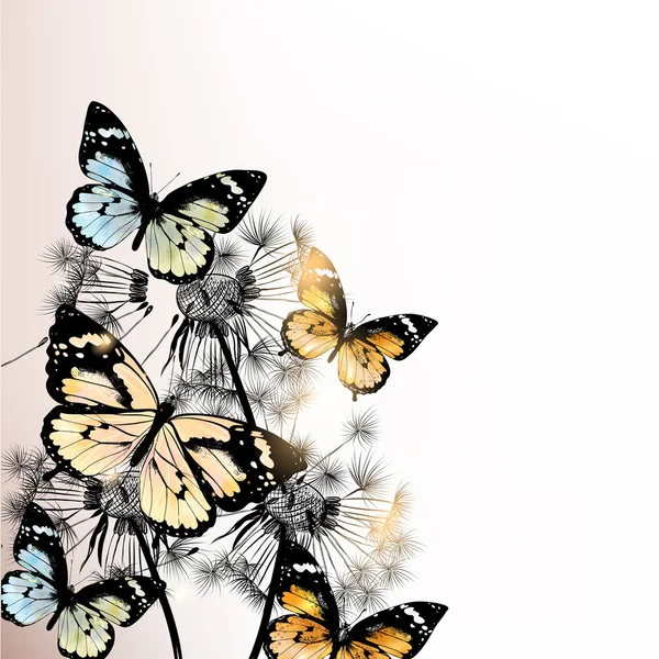 Kelebekler ve karahindiba çiçek arka plan — Stok Vektör
