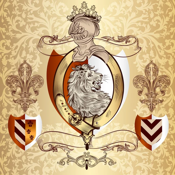 Design héraldique avec lion et chevalier — Image vectorielle