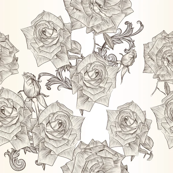 Διάνυσμα άνευ ραφής ταπετσαρία μοτίβο με τα ροδαλά λουλούδια — Διανυσματικό Αρχείο