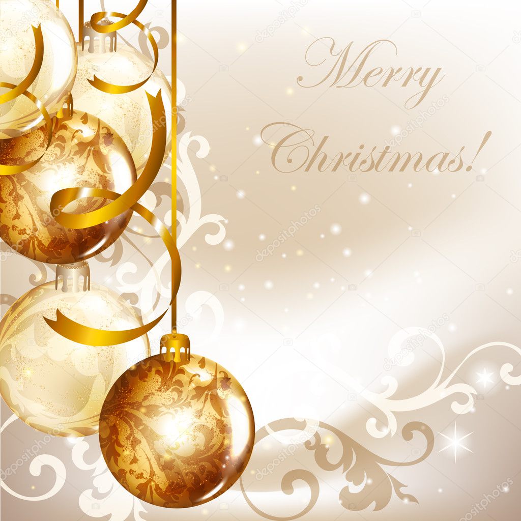 Elegant Christmas background with golden baubles