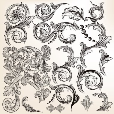 Vector set of calligraphic vintage swirls for design clipart