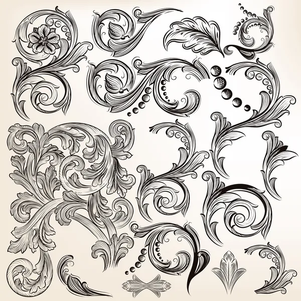 Kaligrafi vintage swirls tasarım vektör kümesi