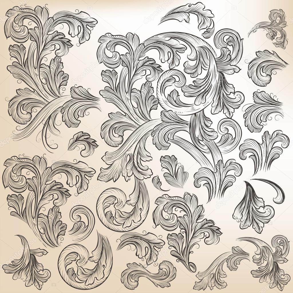 Collection of vector floral decorative swirls for design