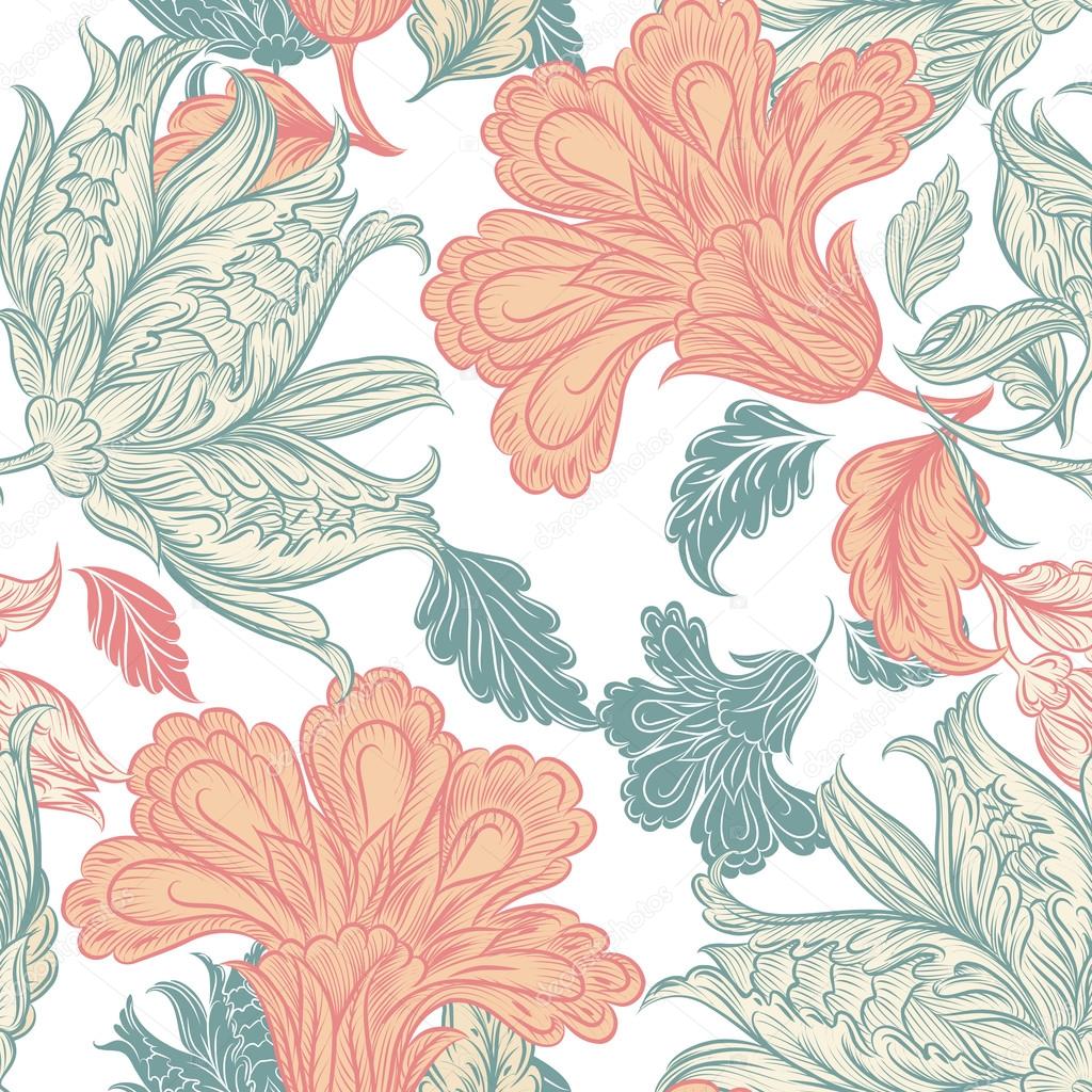 Vector seamless wallpaper pattern with floral elements