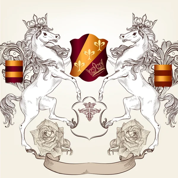 Design med heraldiska hästar i vintage stil — Stock vektor