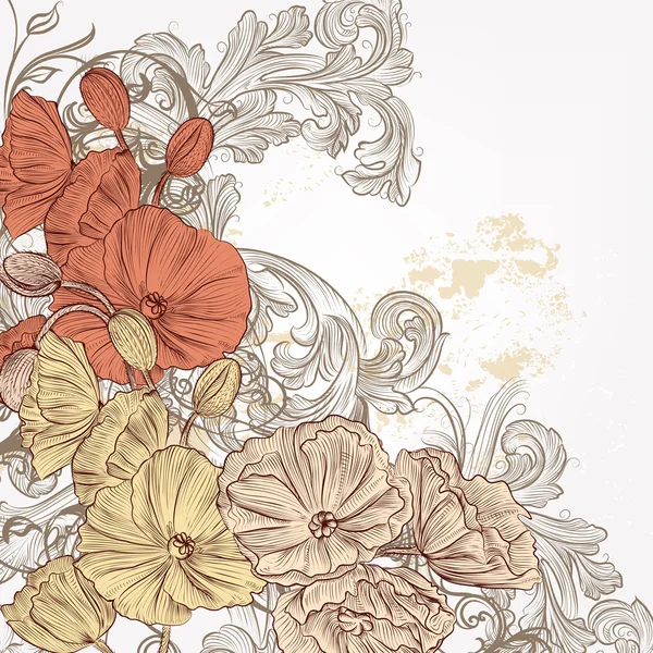 Mode floraler Hintergrund mit handgezeichneten Mohnblumen — Stockvektor