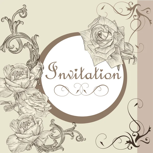 Вінтажна листівка запрошення з трояндами — стоковий вектор