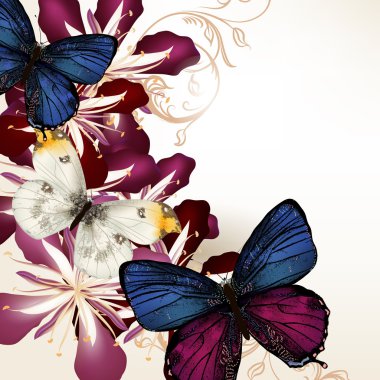 Kelebek ve çiçek çiçek vektör arka plan