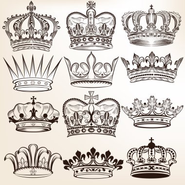 Collection of vector royal crowns for heraldic design clipart