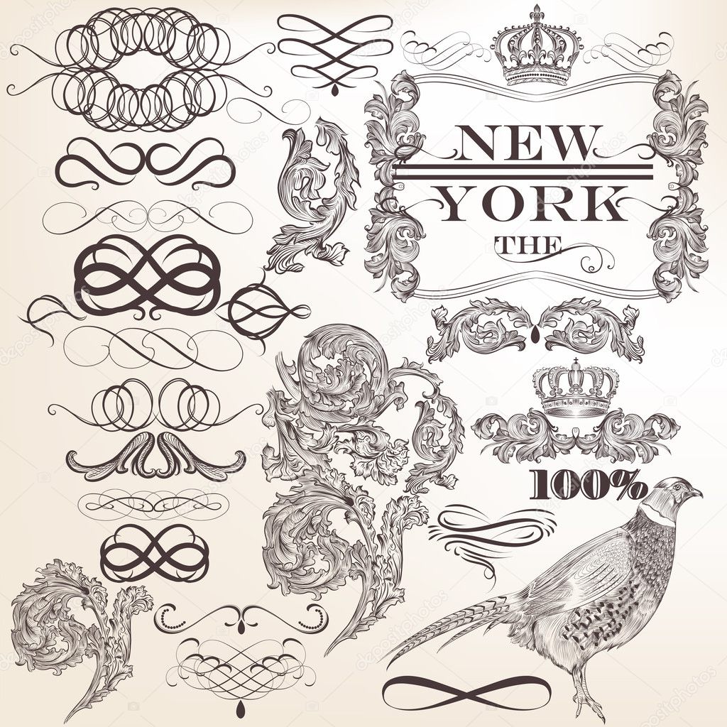 Vector set of decorative vintage elements and page decorations