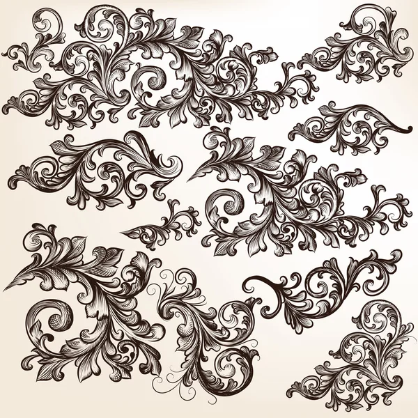 Коллекция векторных декоративных цветочных вихрей для дизайна — стоковый вектор