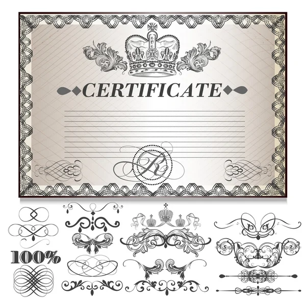 Gift certificate set with decorative calligraphic elements for — Stock Vector