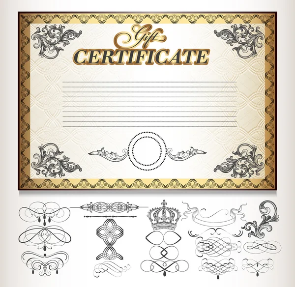 Conjunto de certificado de regalo con elementos caligráficos decorativos — Archivo Imágenes Vectoriales