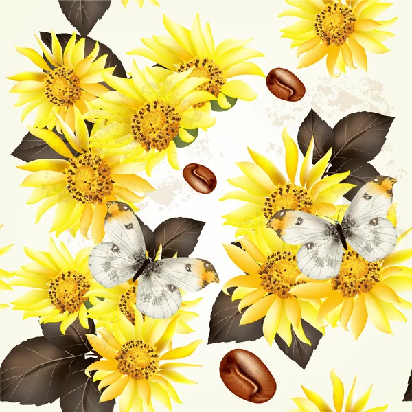无缝的矢量 grunge 壁纸花纹与黄色的花朵 — 图库矢量图片