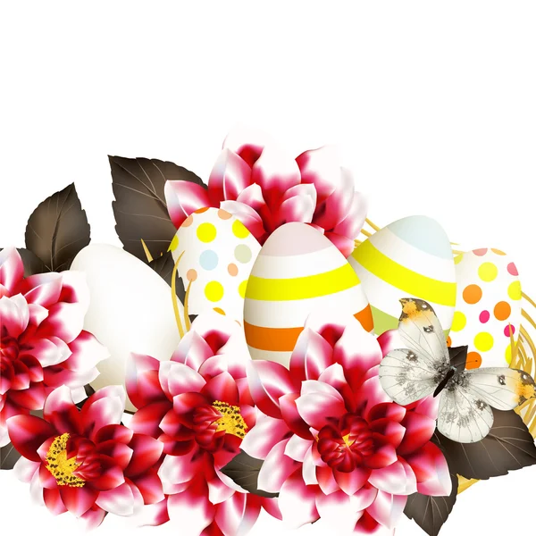 Ostern Vektor Hintergrund mit Eiern und Blumen — Stockvektor