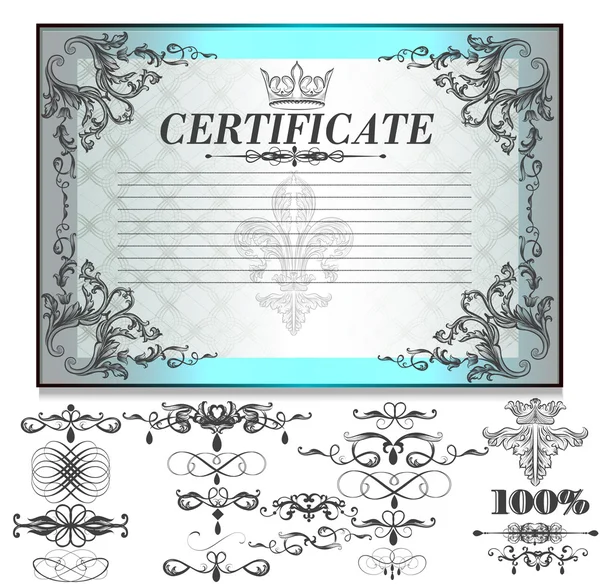 Gift certificate set with decorative calligraphic elements for — Stock Vector