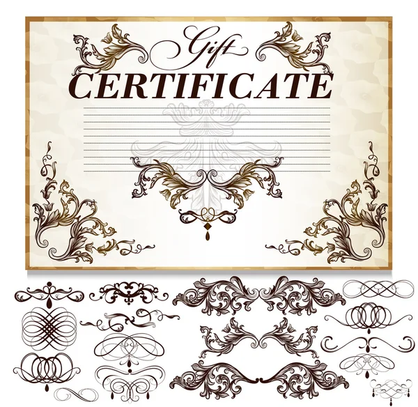 Conjunto de certificado de presente com elementos caligráficos decorativos para —  Vetores de Stock