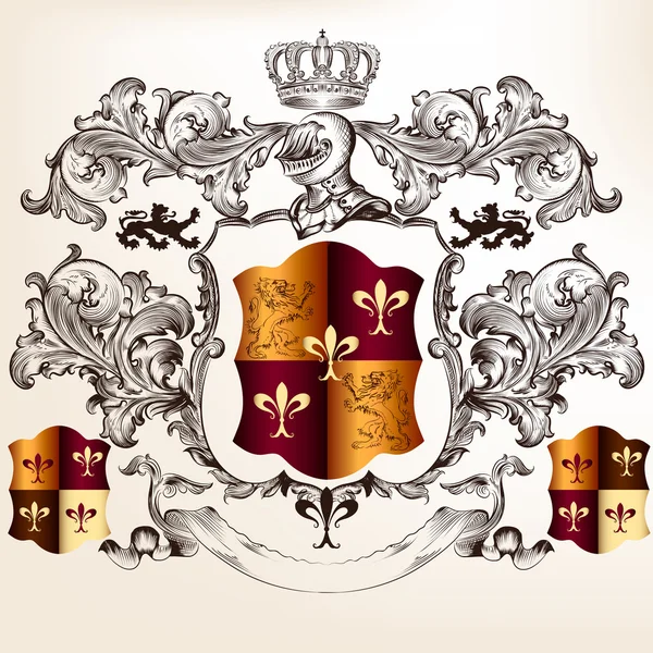 Геральдический дизайн с гербом и щитом — стоковый вектор