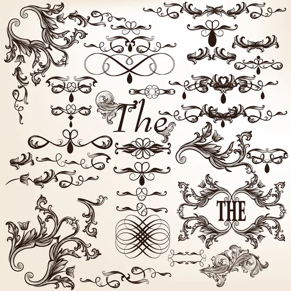 Векторный набор декоративных каллиграфических элементов в винтажном стиле — стоковый вектор