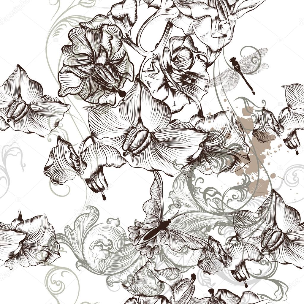 Beautiful seamless floral wallpaper pattern with flowers