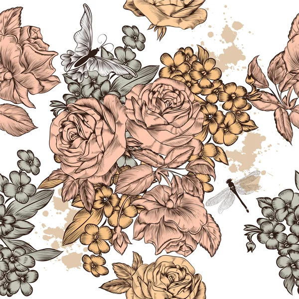 Hermoso fondo de vector sin costuras con flores de rosas — Archivo Imágenes Vectoriales