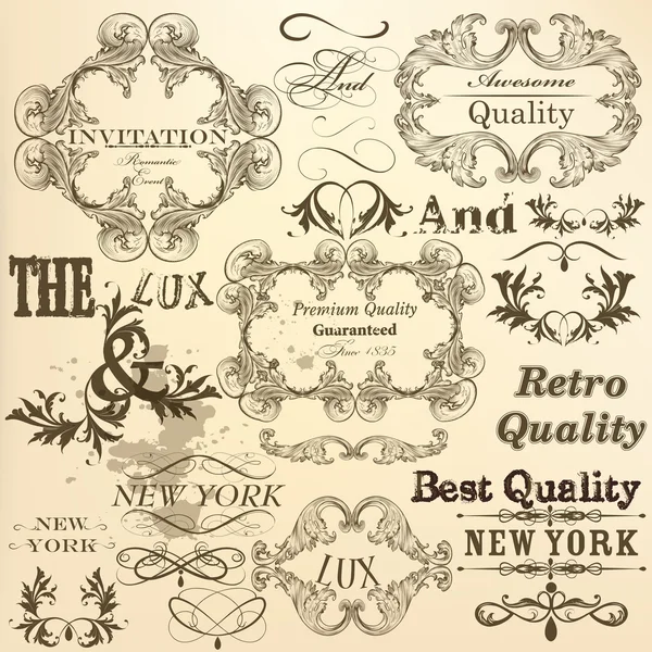 Conjunto caligráfico de elementos decorativos vectoriales en estilo vintage Vector de stock