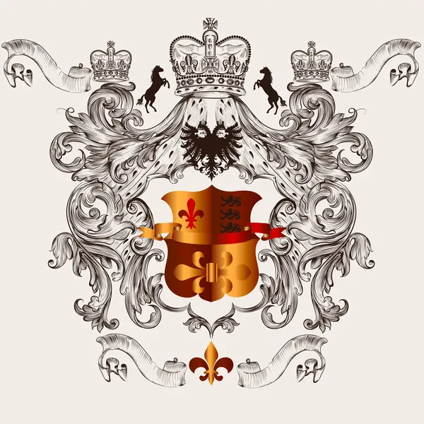 Mooie heraldische design met schild, kroon en fleur de lis — Stockvector