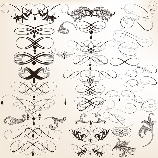 Коллекция векторной декоративной каллиграфии процветает на деси
